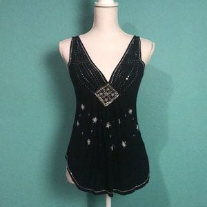 San Joy beaded Soft Black Sleeveless Top